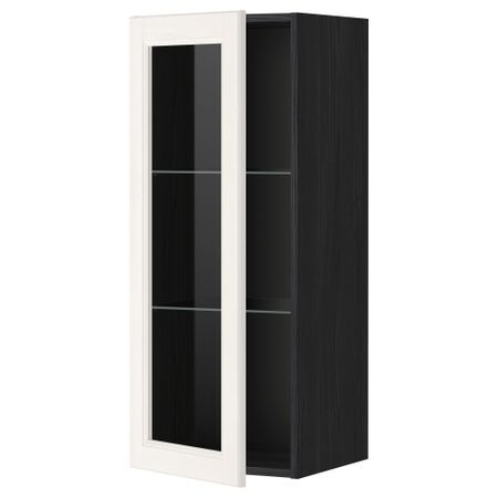 Навесной шкаф с полками, стекляными дверцы МЕТОД, черный, Лаксарби белый