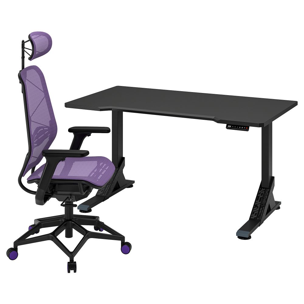 Геймерский стол и стул, черный, фиолетовый, 140x80 см IKEA UPPSPEL УППСПЕЛЬ, STYRSPEL 694.913.88 - фото 1