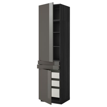 Высокий шкаф + полки, 5 ящиков, 2 дверцы, 2 фронтальных МЕТОД / МАКСИМЕРА, черный, Рингульт серый