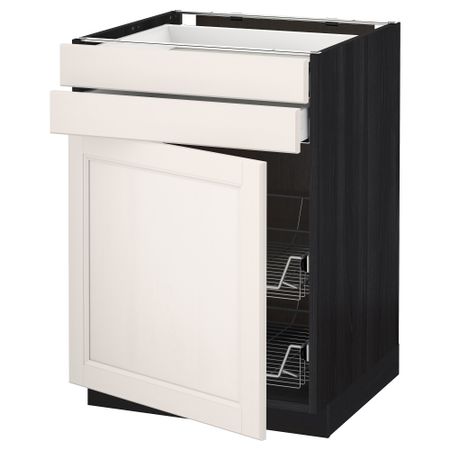 Напольный шкаф, дверца, 2 ящика, проволочных корзин МЕТОД / МАКСИМЕРА, черный, Лаксарби белый