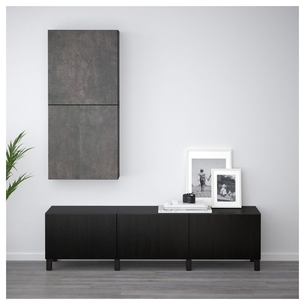 Навесной шкаф с 2 дверями БЕСТО, черно-коричневый Кэлльвикен, темно-серый под бетон (60x20x128 см) - фото 2