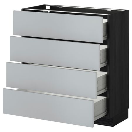 Напольный шкаф 4 фронтальных панели, 4 ящика МЕТОД / ФОРВАРА, черный, Веддинге серый