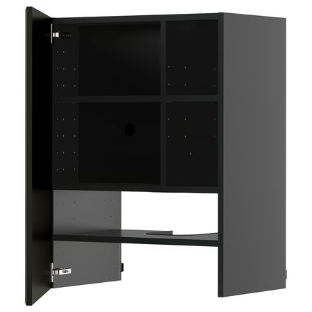 METOD Навесной шкаф д/вытяжки/полка/дверь - черно-серый/Bodbyn чёрный 60x80 см
