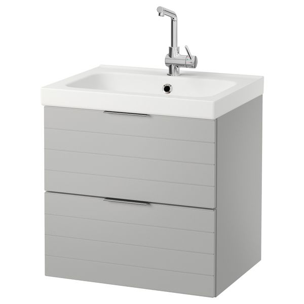 Шкаф для раковины с 2 ящиками ГОДМОРГОН / ОДЕНСВИК, светло-серый - фото 2