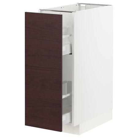 Напольный шкаф, выдвижной внутри элем, белый Аскерсунд/темно-коричневый под ясень 30x60 см IKEA METOD МЕТОД / MAXIMERA МАКСИМЕРА