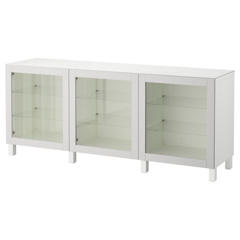 Комбинация для хранения с дверцами БЕСТО, белый, Синдвик светло-серый прозрачное стекло (180x42x74 см) - фото 1