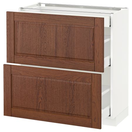 Напольный шкаф, 2 фасада, 3 ящика МЕТОД / МАКСИМЕРА, белый, Филипстад коричневый