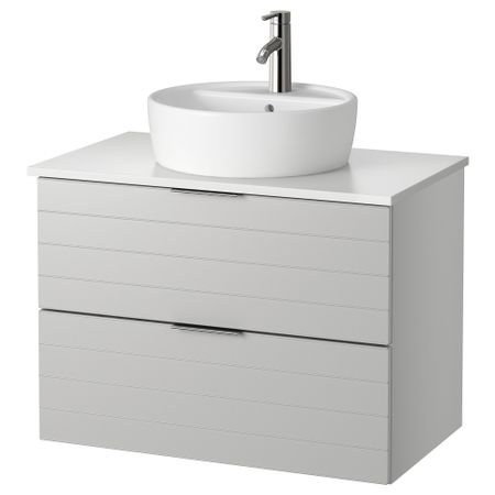 Шкаф п-раковину/столешн45/раковина ГОДМОРГОН/АЛДЕРН / ТОРНВИКЕН, светло-серый, белый