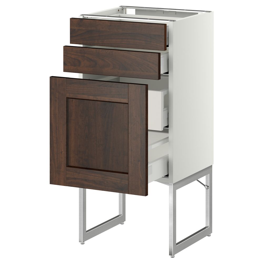 Напольный шкаф 3 фронтальных панели, 2 нижних, 2 средних ящика МЕТОД / МАКСИМЕРА, белый, Эдсерум коричневый - схема-чертеж с размерами