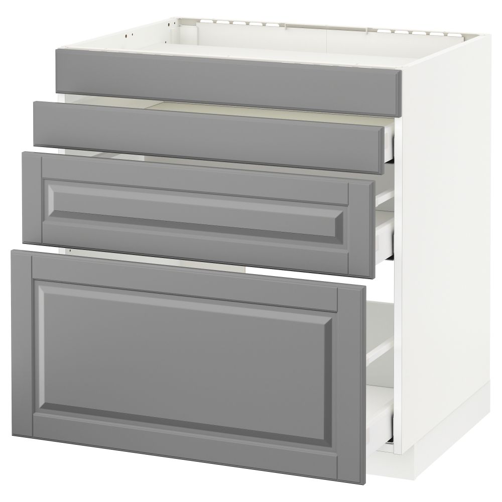 Напольный шкаф для духовки, 4фасада, 3 ящика МЕТОД / МАКСИМЕРА, белый, Будбин серый - схема-чертеж с размерами