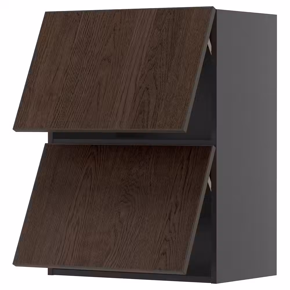 METOD Навесной шкаф/2 дверцы, горизонтал - черно-серый/Sinarp коричневый 60x80 см - фото 1