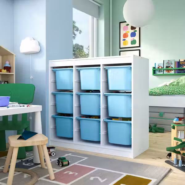 TROFAST Комбинация д/хранения+контейнеры - ширма/белый голубой 99x44x94 см - фото 2