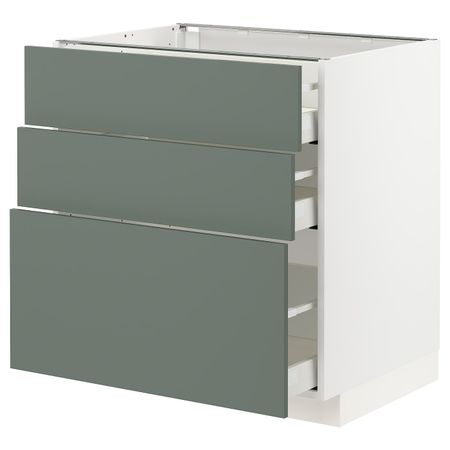 Напольный шкаф с 3 ящиками, белый/Бодарп серо-зеленый 80x60 см IKEA METOD МЕТОД / MAXIMERA МАКСИМЕРА 593.178.89