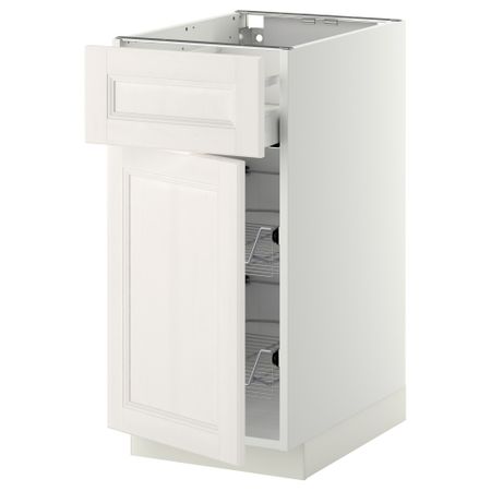 Напольный шкаф с проволочной корзиной, ящиком, дверью МЕТОД / МАКСИМЕРА, белый, Лаксарби белый
