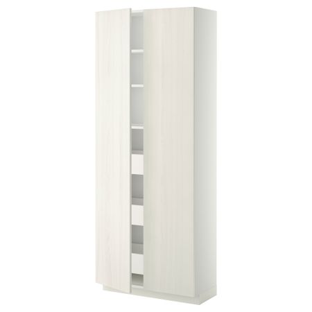 Высокий шкаф с ящиками, 2 дверцы МЕТОД / МАКСИМЕРА, белый, Росдаль белый (80x37x200 см)