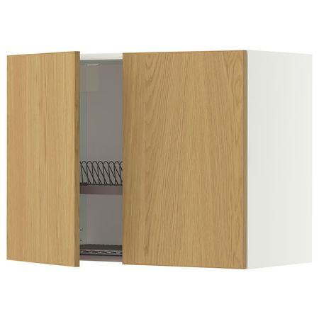 METOD Навесной шкаф с сушилкой/2дверцы - белый/Sinarp дубовый шпон 80x60 см
