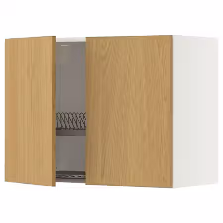 METOD Навесной шкаф с сушилкой/2дверцы - белый/Sinarp дубовый шпон 80x60 см