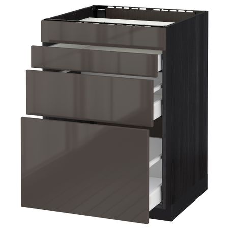 Напольный шкаф для духовки, 4фасада, 3 ящика МЕТОД / МАКСИМЕРА, черный, Рингульт серый