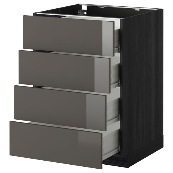 Напольный шкаф 4 фронтальных панели, 4 ящика МЕТОД / ФОРВАРА, черный, Рингульт серый - схема-чертеж с размерами