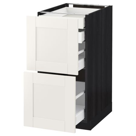 Напольный шкаф 2 фронтальные панели, 2 нижних, 1 средний, 1 высокий ящик МЕТОД / МАКСИМЕРА, черный, Сэведаль белый