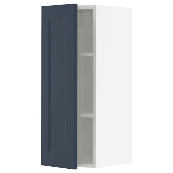 Навесной шкаф с полками, белый Акстад/матовая поверхность синий 30x80 см IKEA METOD МЕТОД 194.019.84 - фото 1