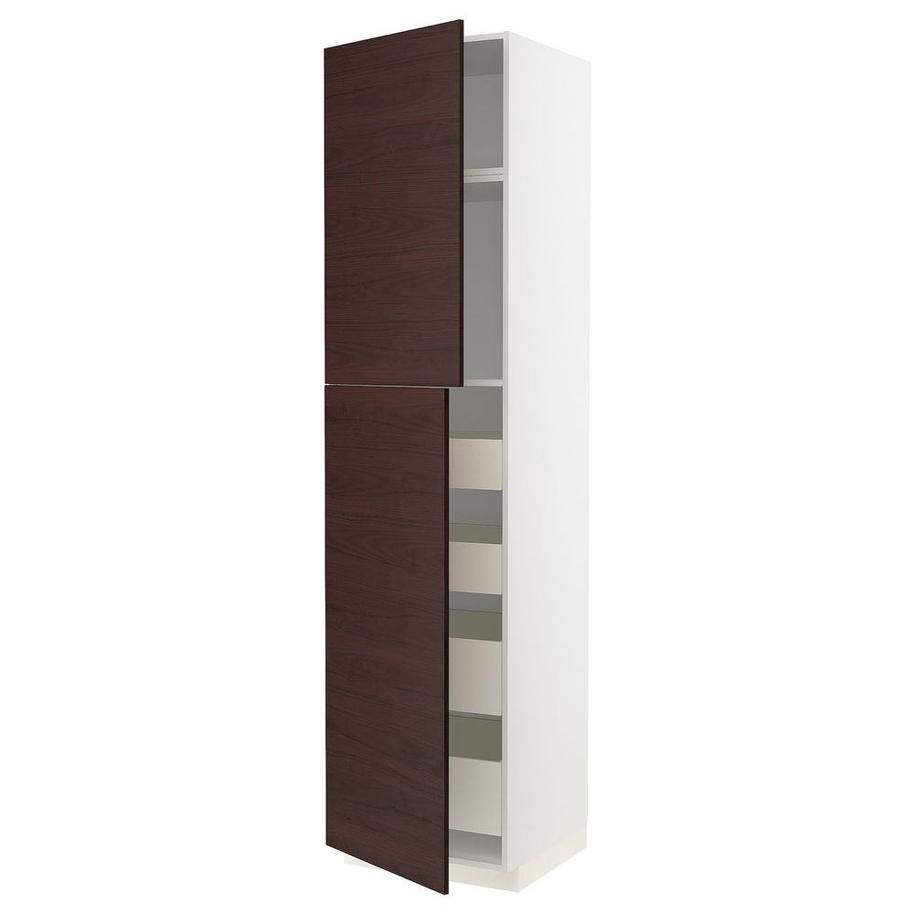Высокий шкаф/2дверцы/4ящика, белый Аскерсунд/темно-коричневый под ясень 60x60x240 см IKEA METOD МЕТОД / MAXIMERA МАКСИМЕРА - фото 1