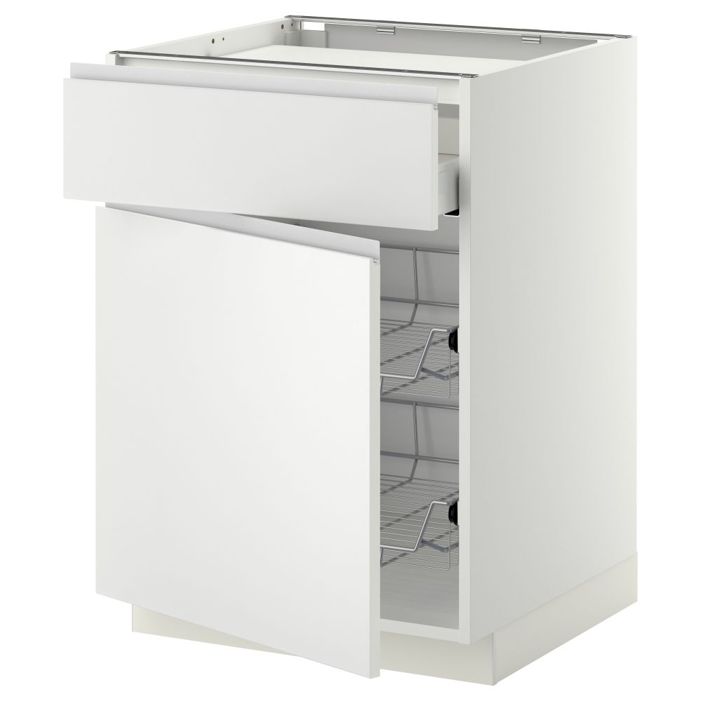 Напольный шкаф для варочной панели, ящик, 2 проволочных корзины МЕТОД / МАКСИМЕРА, белый, Нодста белый (60x60 см) - фото 1