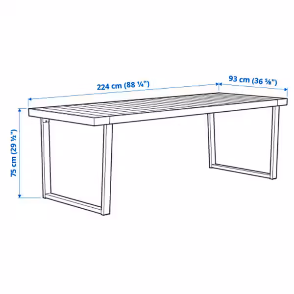 ВЭРМАНСО Садовый стол+6 стульев IKEA в интерьере - схема-чертеж с размерами