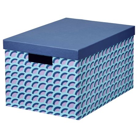 Коробка с крышкой, синий/разноцветный 25x35x20 см IKEA TJENA ТЬЕНА 604.678.49