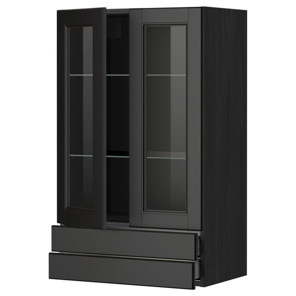 Навесной шкаф, 2 стеклянные дверцы, 2 ящика МЕТОД / МАКСИМЕРА, черный, Лаксарби черно-коричневый - схема-чертеж с размерами