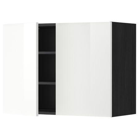 Навесной шкаф с полками, 2 дверцы МЕТОД, черный, Рингульт белый