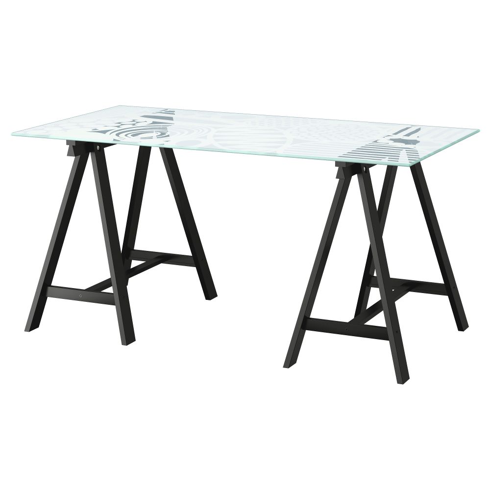 Стол ГЛАСХОЛЬМ / ОДВАЛЬД, стекло, орнамент черный (148x73 см) - фото 1