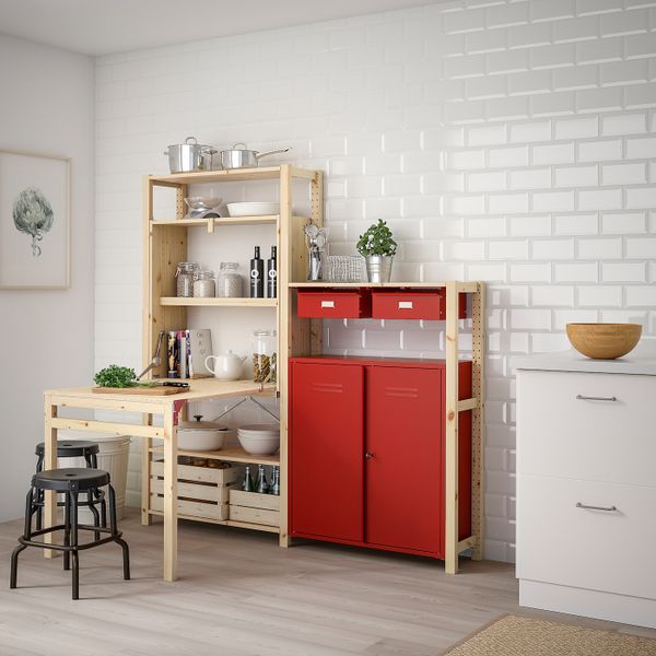 Стеллаж со столом/шкафами/ящиками, сосна/красный 175x30-104x179 см IKEA IVAR ИВАР 793.035.13 - фото 3