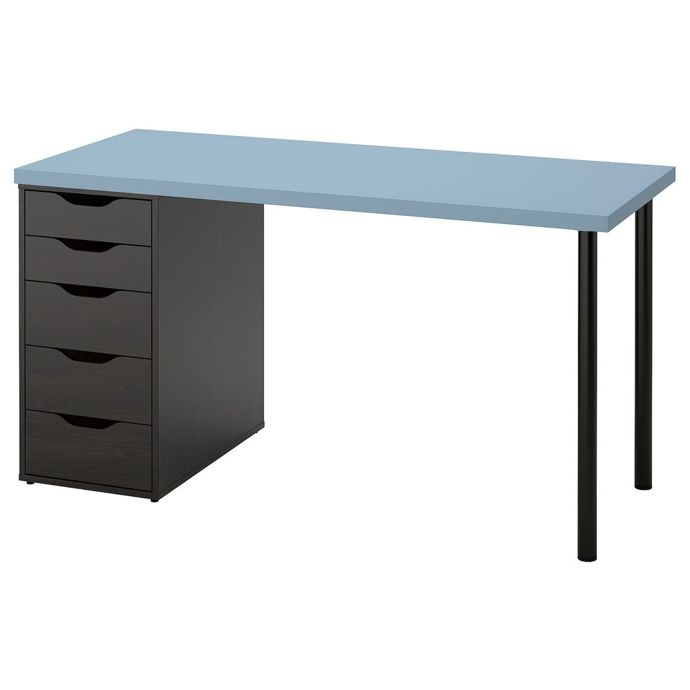 Письменный стол, голубой/черно-коричневый 140x60 см IKEA LAGKAPTEN ЛАГКАПТЕН / ALEX АЛЕКС 894.320.72 - схема-чертеж с размерами