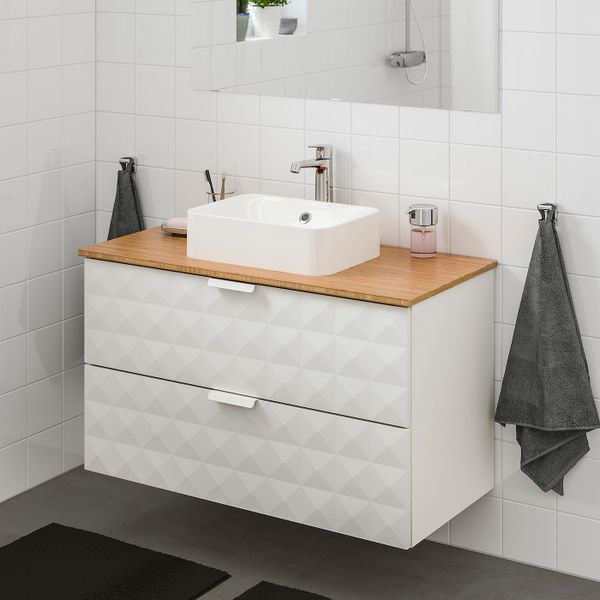 Шкаф со столешницей 45x32 раковина, Решён белый/бамбук БРОГРУНД смеситель 102x49x72 см IKEA GODMORGON/TOLKEN ГОДМОРГОН/ТОЛКЕН / - фото 2