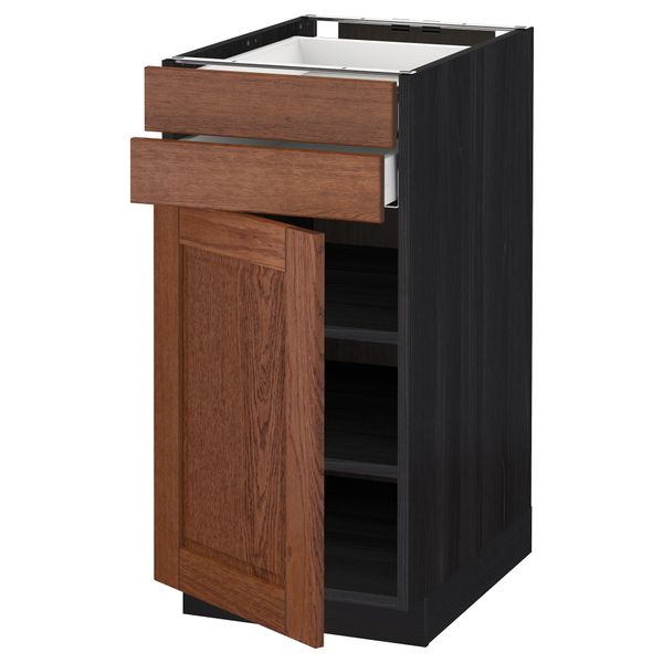 Напольный шкаф с дверцей, 2 ящиками МЕТОД / МАКСИМЕРА, черный, Филипстад коричневый - схема-чертеж с размерами