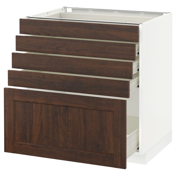 Напольный шкаф с 5 ящиками МЕТОД / ФОРВАРА, белый, Эдсерум коричневый - схема-чертеж с размерами