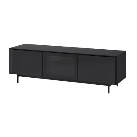 Тумба под ТВ, с дверцами, черный, черный стекло, 178x42 см IKEA RANNÄS РАННЭС 305.067.53