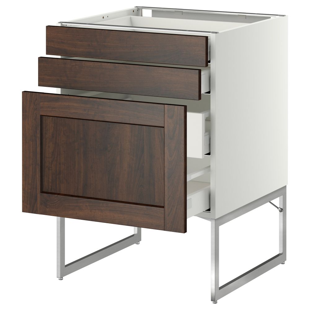 Напольный шкаф 3 фронтальных панели, 2 нижних, 2 средних ящика МЕТОД / МАКСИМЕРА, белый, Эдсерум коричневый - схема-чертеж с размерами