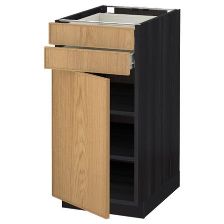 Напольный шкаф с дверцей, 2 ящиками МЕТОД / ФОРВАРА, черный, Экестад дуб