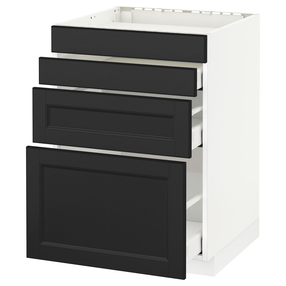 Напольный шкаф для духовки, 4фасада, 3 ящика МЕТОД / МАКСИМЕРА, белый, Лаксарби черно-коричневый - схема-чертеж с размерами