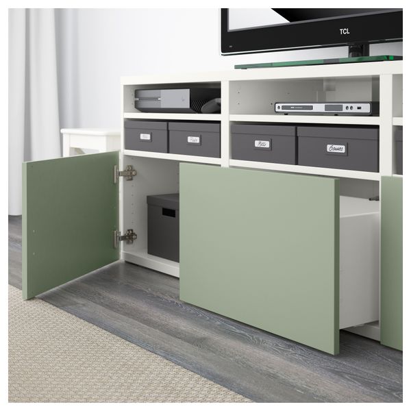 Шкаф для ТВ, комбинированный, стекляные дверцы БЕСТО, Лаппвикен зеленый, Синдвик белый прозрачное стекло (180x40x192 см) - фото 3
