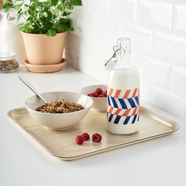 Бутылка с пробкой, 0.5 л, прозрачное стекло с рисунком, ярко-синий ярко-оранжевый IKEA KORKEN КОРКЕН 705.536.34 - фото 4