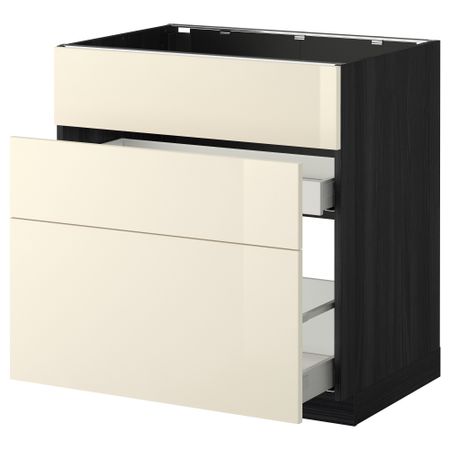 Напольный шкаф под мойку + 3 фронтальных панели, 2 ящика МЕТОД / МАКСИМЕРА, черный, Рингульт кремовый