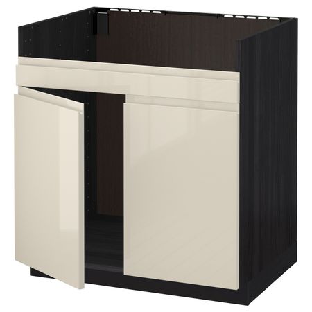Напольный шкаф для двойной мойки ХАВСЕН, черный, Воксторп глянцевый светло-бежевый 80x60 см IKEA МЕТОД 892.802.95