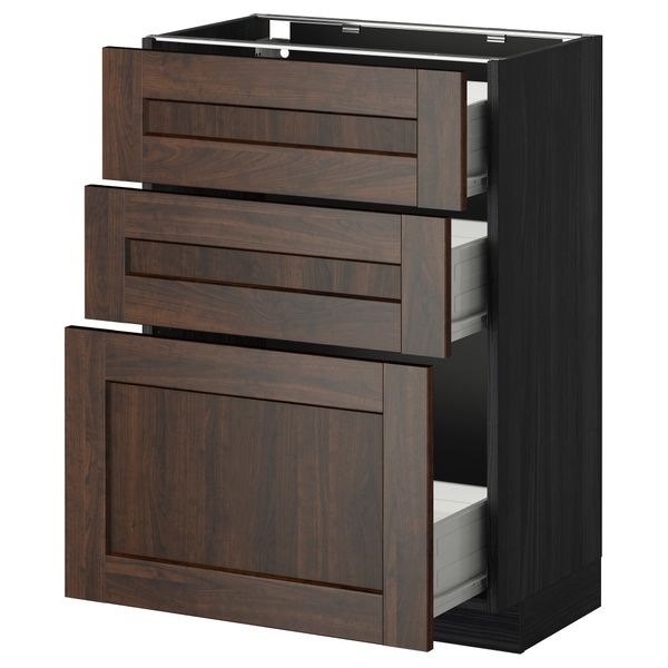 Напольный шкаф с 3 ящиками МЕТОД / ФОРВАРА, черный, Эдсерум коричневый - схема-чертеж с размерами
