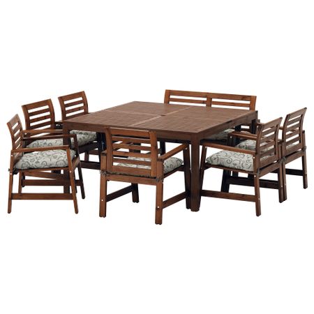 Стол + 6 кресел + скамья для сада ЭПЛАРО, коричневая морилка, Стегон бежевый