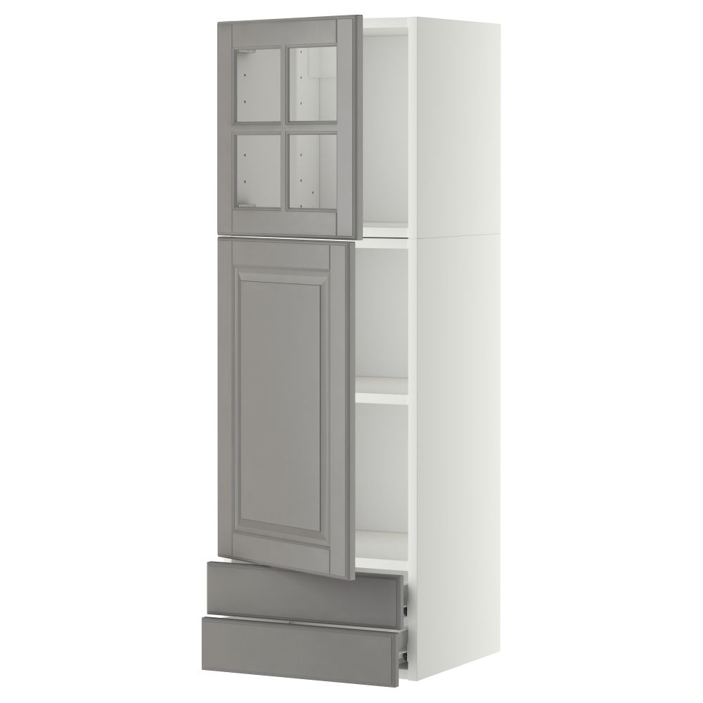 Навесной шкаф, дверцы, стеклянные дверцы, 2 ящика МЕТОД / ФОРВАРА, белый, Будбин серый (40x120 см) - фото 1
