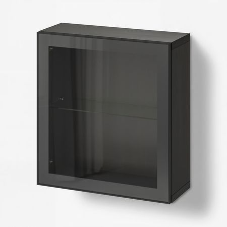BESTÅ Комбинация настенных шкафов - черно-коричневый/Glassvik чёрный 60x22x64 см