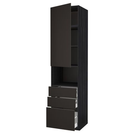 Высокий шкаф для/СВЧ+дверца/3 ящика МЕТОД / МАКСИМЕРА, черный, Кунгсбакка антрацит